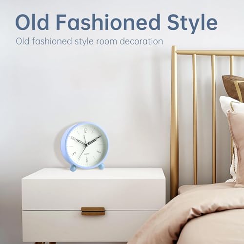 Image of Analog Alarm Clock, 4 inch Super Silent Non Ticking Small Clock with Night Light, Battery Operated, Simple Design, Old fashioned Style SkyBlue decor, for Bedroom, Bedside, Desk, Adult, Gift, Blue
