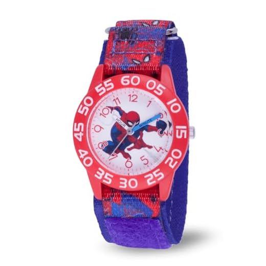 Marvel Spider-Man Kids' Plastic Time Teacher Analog Quartz Nylon Strap Watch,Red/Blue