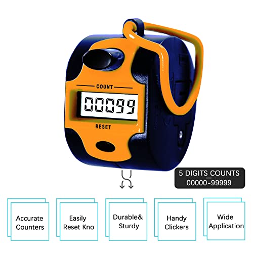 Click Counter Handheld Handy Tally Counter Clicker Manual Digital Clicker Stitch Finger Click Mechanical Palm Pitch 5-Digit Electronic Display Number Counter for Row, People, Golf,Crochet,Lap&Knitting