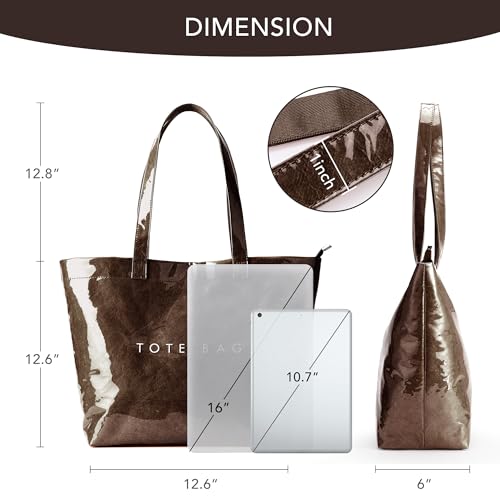 Image of KALIDI PVC Zipper Tote Bag, Jelly Kraft Paper Beach Bag Large Hobo Carry All Travel Shopping Handbag Plastic Shoulder Bag