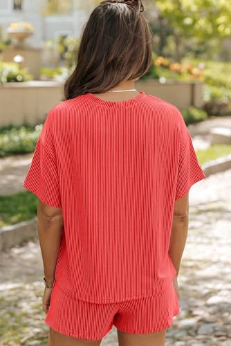 Image of Womens Pajama Sets 2 Piece Pjs Sleepwear Soft Comfy Short Sleeve Tops and Shorts Lounge Set Loungewear Outfit