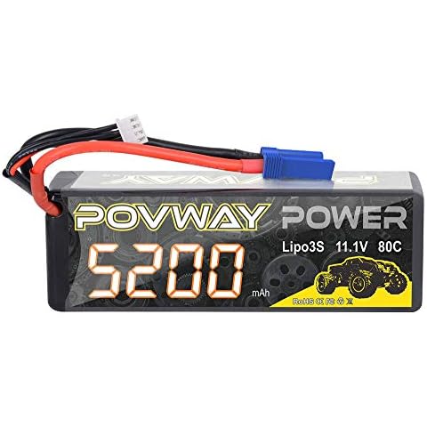 POVWAY Lipo Battery 3S 5200mAh RC Battery 11.1V 80C with EC5 Plug Hardcase for RC Cars, RC Truck,Helicopter, Airplane (5200 3S 80C- EC5 Plug hardcase) Cover