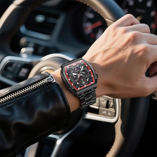 Image of OLEVS Mens Watches Original Chronograph Analog Quartz Watch Multifunction Waterproof Calendar Silicon Strap Fashion Square Watch for Man