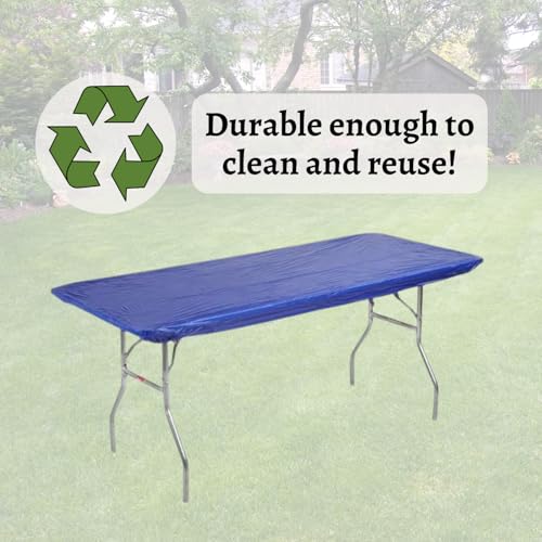 Image of Kwik-Covers 6' Rectangle Plastic Table Covers 30 inch x 72 inch, Bundle of 5 (Royal Blue)