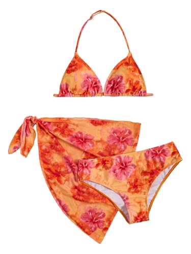 Image of SOLY HUX Girl's Summer Swimsuit Set Floral Halter Triangle Bikini Set with Wrap Skirts Beachwear