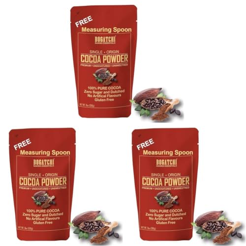 Image of BOGATCHI Raw Dutched and Natural Cocoa Powder for Cake Making, Gluten Free | No Sugar | Vegan | Keto Chocolate, Dark Unsweetened Cocoa Powder, 200g, Free Measuring Spoon (Pack of 3)