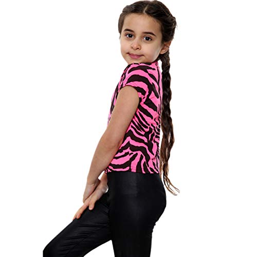 Girls Crop Top Zebra Print Animal Striped Stretch T-Shirt Summer Neon Tee Tops3