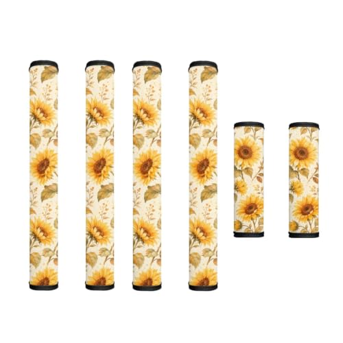 Image of Refrigerator Door Handle Covers Set of 6 Kitchen Electrical Appliances Handle Protector Anti-Slip Fridge Microwave Oven Home Accessories, Vintage Sunflower Pattern