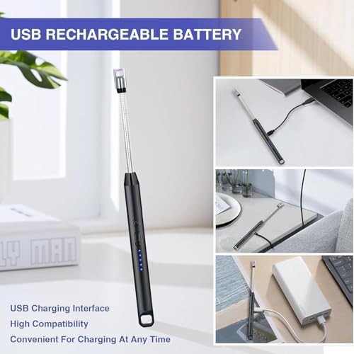 Image of RORIAN Gas Lighter for Kitchen Use | C-Type Rechargeable Electric Lighter Stove & Candle Lighter with USB Charging Port | 1 Year Warranty | 400 Uses in Single Charge (Pack of 2)