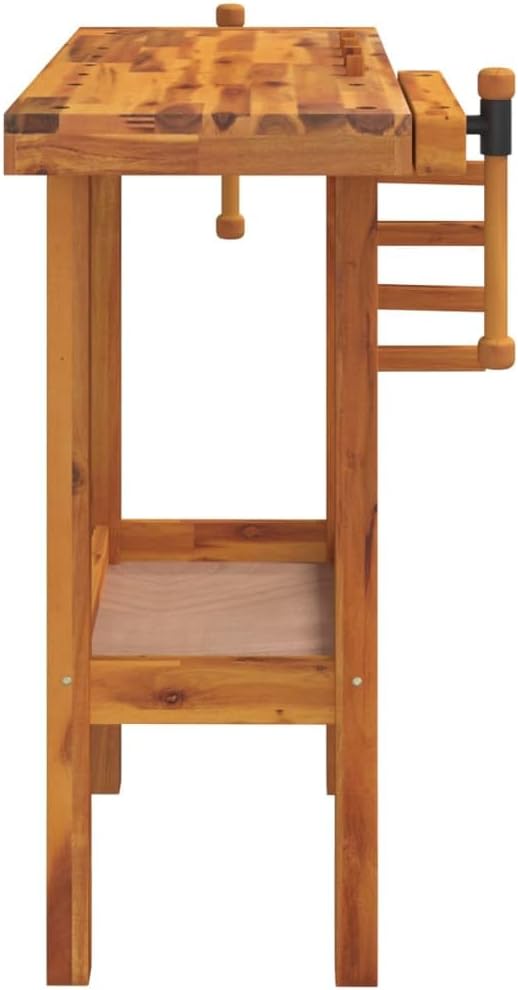 Wooden Workbench with Vices for Garage, Workshop and Home, Work Bench Hardwood Workbench Workstation, Multipurpose Work Bench Table, 36.2"x18.9"x32.7" Solid Wood Acacia