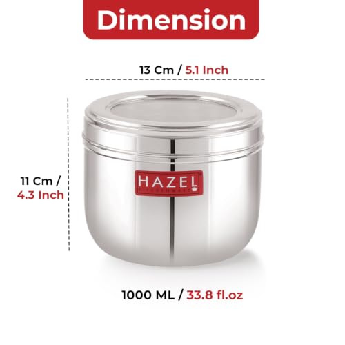 Image of HAZEL 1000ml Steel Container, Set of 2 | Transparent Lid Kitchen Jar