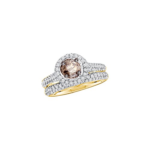 Sonia Jewels Size 6-14k Yellow Gold Round Brown Diamond Ring Bridal Wedding Band Engagement Set 1-1/4 Cttw