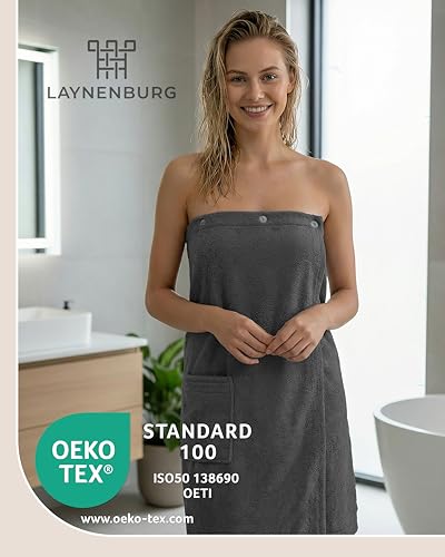 LAYNENBURG Premium Saunakilt Damen mit Knopfverschluss - 100% Baumwolle – Öko-Tex 100 - Frauen Saunatuch - Frottee Sauna-Handtuch, Kilt mit Gummizug für Wellness, Spa & Sauna(XL-XXL anthrazit)