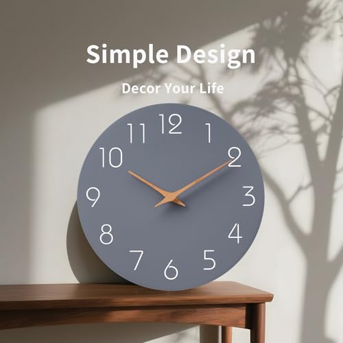 Image of Mosewa Large Wall Clock 18 Inch Gray Modern Flatwood Silent Non Ticking Battery Operated Decorative for Bedroom Bathroom Living Room Kitchen Home Office Hotel