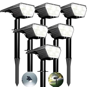 6 Pack Solar Spot Lights Outdoor,Auto On/Off Solar Lights Outdoor Waterproof IP65,2-in-1 Solar Powered Outdoor Landscape Lighting,Solar Lights for Outside Yard Garden Pathway (Cool White