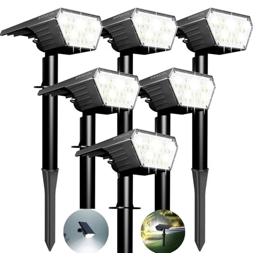 6 Pack Solar Spot Lights Outdoor,Auto On/Off Solar Lights Outdoor Waterproof IP65,2-in-1 Solar Powered Outdoor Landscape Lighting,Solar Lights for Outside Yard Garden Pathway (Cool White