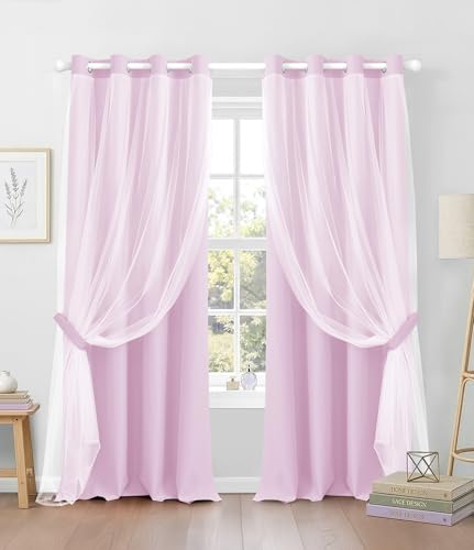 Image of 100% Blackout Curtains with Sheer, Purple, 52 x 108 inch, 2 Panels