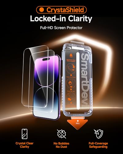 Image of SMARTDEVIL 2 Pack for iPhone 14 Pro Max Screen Protector, 9H Hardness Military Grade Shatterproof, HD Clear Tempered Glass with Auto Dust-Elimination, Bubble Free, Easy Installation, Case Friendly
