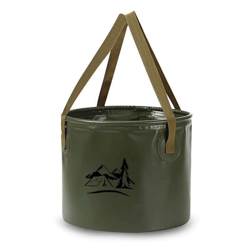 NiuLumea Cubo plegable portátil de 20 litros con asa, malla de PVC impermeable, para camping, pesca, jardinería, cubo plegable ligero para exteriores, color verde