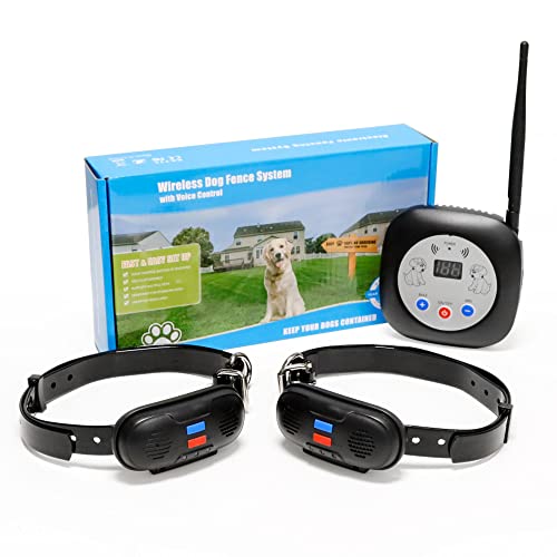 H&B Luxuries Wireless Dog Fence System with Voice Control for 2 Dogs, 600 Feet Farthest Distance Dog Training System, Waterproof Dog Wireless Fence, Suitable for Small, Medium, Large Dogs