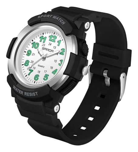 Gosasa Unisex Sports Quartz Watch Large Numbers Easy Red Dial 7-Color LED Backlight Lightweight Casual Wristwatch for Women Men with TPU Band,5ATM Waterproof,Shock Resistant - Main Image