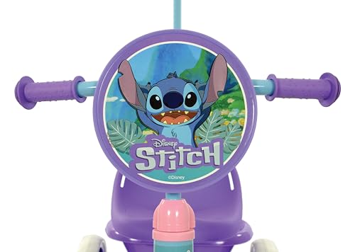 Triciclo In Metallo A Ruota Libera Con Maniglione Posteriore Direzionabile E Cestino Porta Giochi Di Stitch - 6