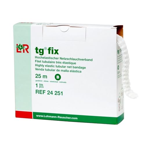 Image of Lohmann & Rauscher tg Fix Net Tubular Bandage, Elastic Mesh Retainer for Wound Dressings, Size B for Small Extremities, 40cm x 25m, Wide-Mesh, Bi-Elastic, Ladder‑Proof, Cuttable Netting