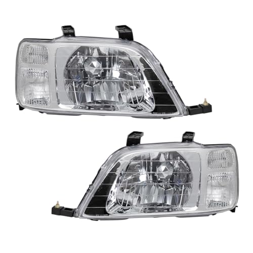 Image of TRQ 2 Piece Headlight Assembly Set Chrome Bezel Driver & Passenger Side Compatible with Honda CR-V 1997-2001 HO2502112 HO2503112 33101S10A01 33151S10A01