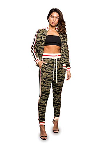 Victorious Women's Tiger Print 2 Piece Tracksuit Set - Long Sleeve Sweatshirts And Sweat Pants Vl211 - Tiger Camo - 2X-Large - D2A #TOP11