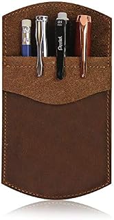 WANDERINGS Genuine Leather Pocket Protector- Handmade Leather Pen and Pencil Pocket Pouch Organizer for Office and Home, 9cm x 15.5cm