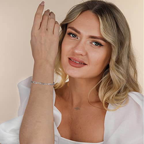 Bhubrea 5Mm Paperclip Bracelet For Men Solid 925 Sterling Silver Diamond Cut Paper Clip Bracelets For Women White Gold Plated Jewelry Gift, 7.5 Inch #TOP2