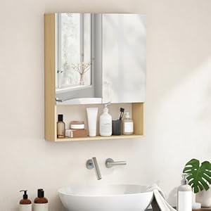 HOMCOM Spiegelschrank Bad, Badezimmerschrank mit Spiegel Soft-Close, Badschrank mit 2 Türen, Verstellbarem Regal, Hängeschrank Wandschrank, 60 x 16, 6 x 75cm Eiche