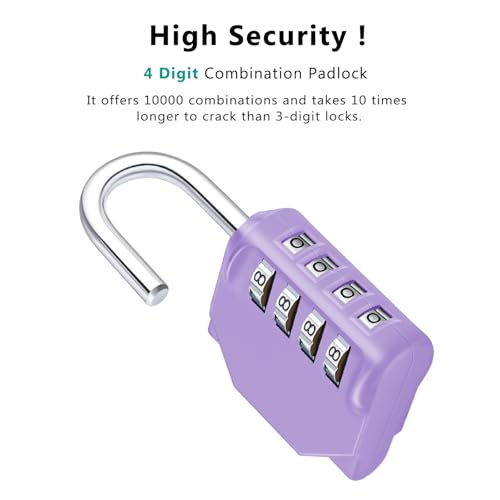 Image of ZHEGE Combination Lock, 4 Digit Combination Padlock, Gym Lock (Purple) | School Lock, Outdoor Use
