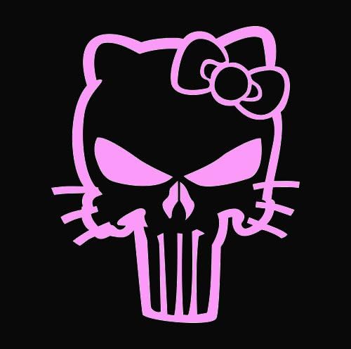 Hello Kitty Punisher Skull Decal Vinyl Sticker|Cars Trucks Vans Walls Laptop| PINK |5.5 in|CCI433
