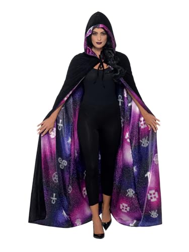 Smiffys Cape réversible oui-ja galaxie Deluxe, Noir et violet, unisexe Halloween, Carnaval