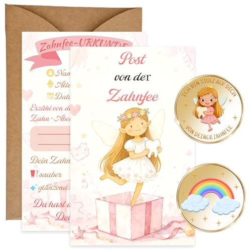 Ourdort Set de Regalo del Hada de los Dientes para Niños - Moneda de la Suerte de Colores con Tarjeta y Sobre, Regalos del Hada de los Dientes, Regalo para el Hada de los Dientes con Chupete