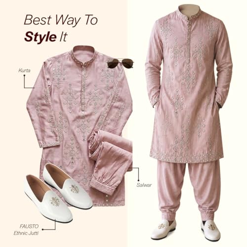 Image of FAUSTO Men's Patent Glossy Ethnic Embroidered Design Slip On Shiny Juttis & Mojaris for Party|Wedding|Festival