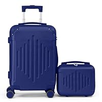 LEADZM Set de 2 Valises de Voyage avec Vanity Case, Valise Grande Taille, Valise Cabine, Set de Bagage pour Voyage, ABS avec Coins Renforcés, Rayures Verticales en Forme de Losange - Bleu Nuit