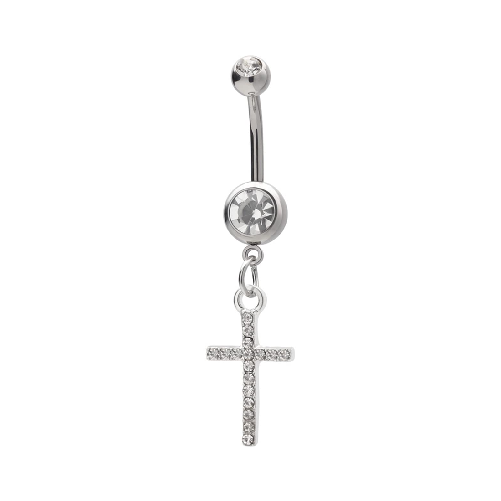 Homxi Piercing Ombligo de 10mm Pearcings de Piercing Ombligo Plata,Cruz Circonita Blanca Pearsing Ombligo Mujer Piercing de Ombligo de Acero Quirurgico