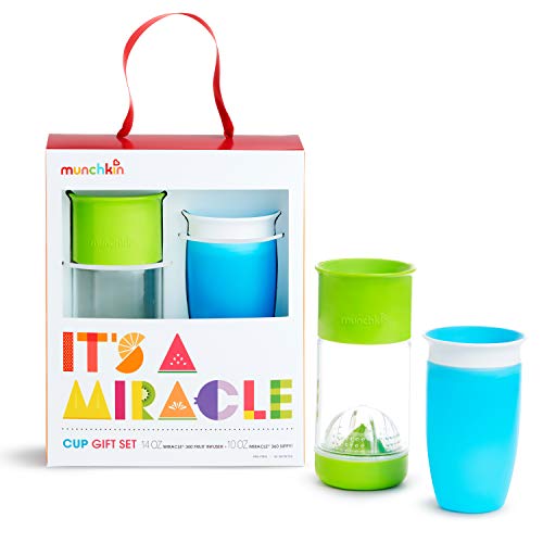 Munchkin It's a Miracle! 360 Sippy Cup Gift Set, Includes 10oz Miracle Cup and 14oz Miracle Fruit Infuser, Blue/Green