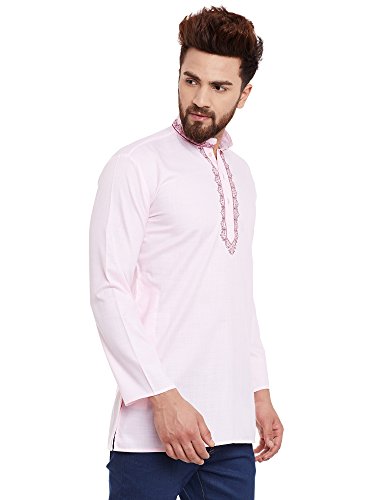 Kurta rosa de mezcla de algodón para hombre que evita arrugas y mantiene el frescor 5