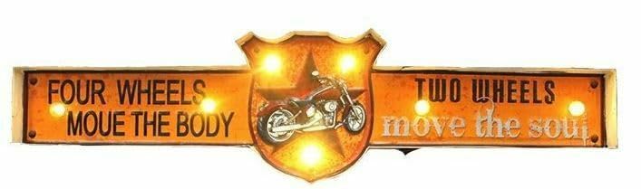 Placa decorativa de metal vintage con logotipo LED 3D para cochera, motocicleta, hombre, cueva