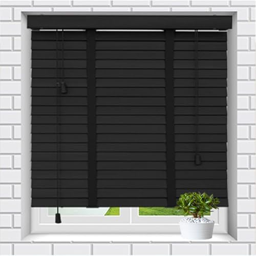 Persianas venecianas de madera sintética negra con listones de 50 mm, persianas horizontales para ventana para el hogar y la oficina, 30 x 130 cm, 40 x 120 cm, 45 x 150 cm, 100 x 180 cm, 120 x 150 cm