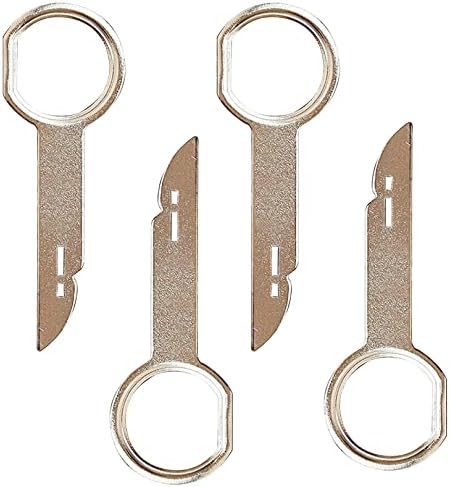 4pcs Car Radio Removal Tool Key,Car Radio Release Keys Extraction Tool, Stainless Steel Pins Radio Adapter Disassembly Tool for Volkswagen Ford Focus Fiesta Mondeo Audi Mercedes,silver