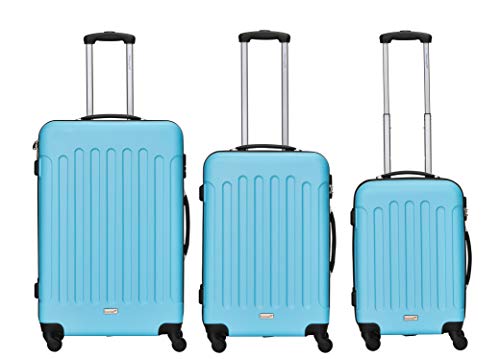 Packenger Kofferset - Travelstar - 3-teilig (M, L & XL), Blau, 4 Rollen, Koffer mit Zahlenschloss, Hartschalenkoffer (ABS) robuster Trolley Reisekoffer