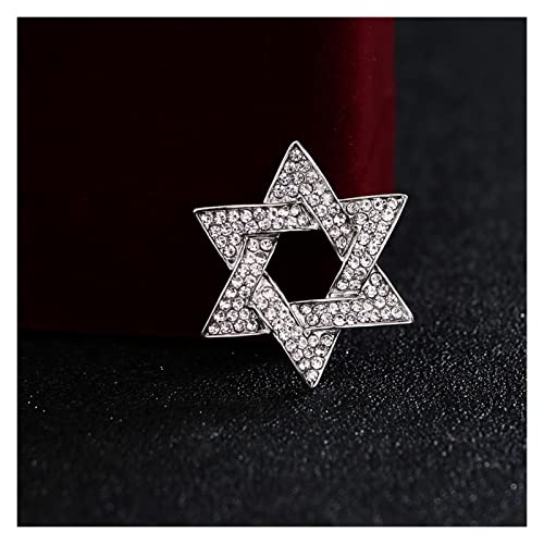 AGOUNOD Broche Estrella de David Broches Rhinestone Star Hexagram Charm Broche Corsage Sapa Pin Pin Gift Regalo de Joyas (Metal Color : Silver)