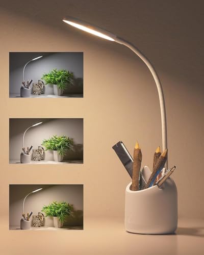 Image of COVACURE Table Desk Lamp Holder, 360 Flexible Rechargeable Led Desk Lamp with Pen & Phone Holder Portable Led Table Lamp for Study with Pen Stand Easy Touch Control Glare Free Lighting 3 Colour