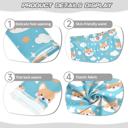 Wusikd Blue Sky Cloud Girls' Leggings Toddler Doodles Star Dog Kids Yoga Pants Dance Active Tights 4T3