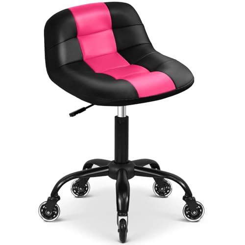 Image of Rolling Shop Stool with Wheels, Rolling Short Stool with Back Support, 360 Swivel Garage Chair, Height Adjustable Chair 330lb Heavy Duty for Spa Salon Massage Home Office Tattoo (Pink)