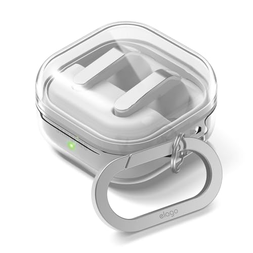 elago Coque Transparente Compatible avec Samsung Galaxy Buds 4 Pro & Buds 4 Étui, Clair avec Mousqueton, Housse en TPU Premium, Charge sans Fil, Accessoires pour...